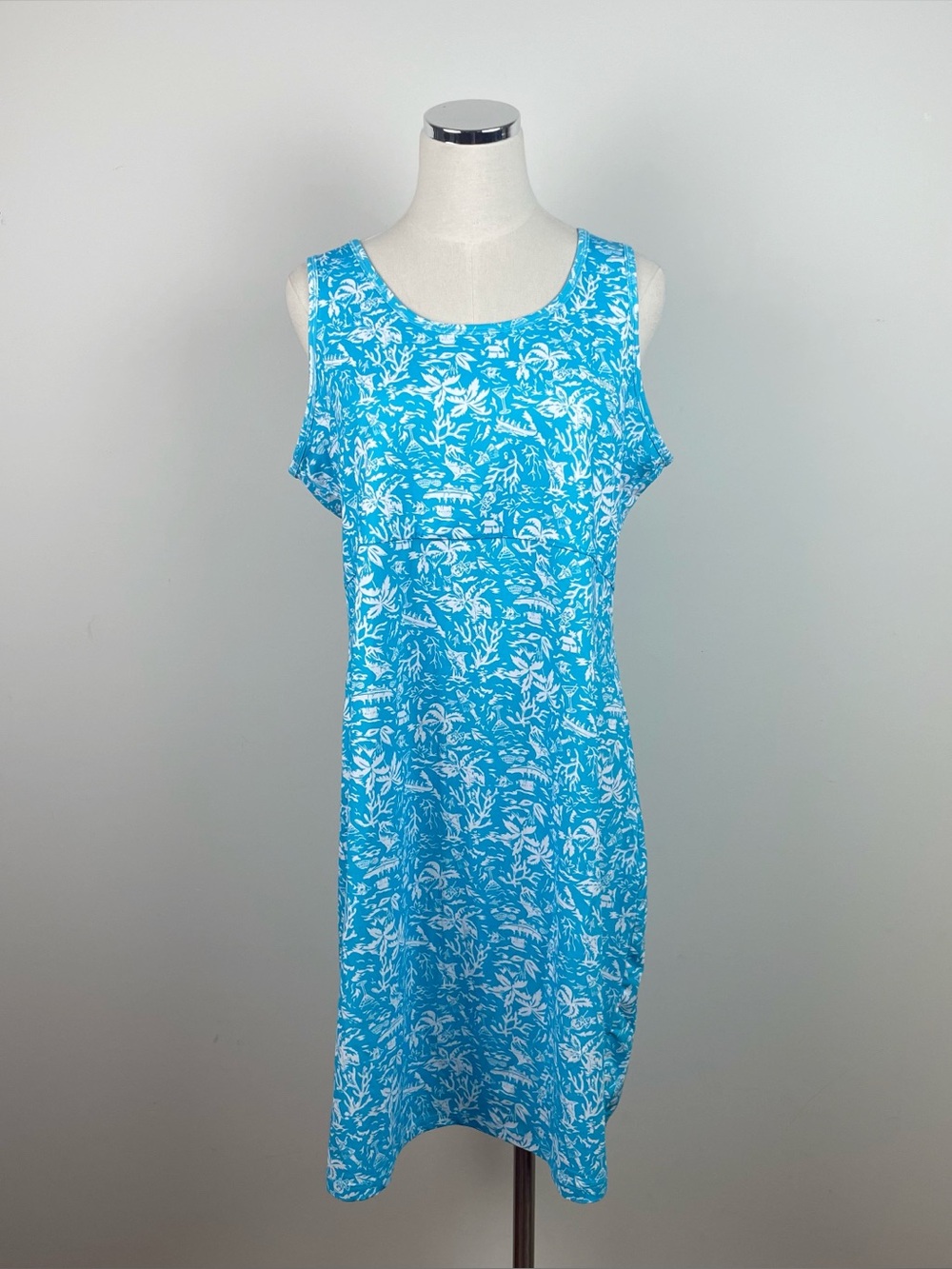 Columbia Blue White Tropical Sleeveless Dress Women Size XL